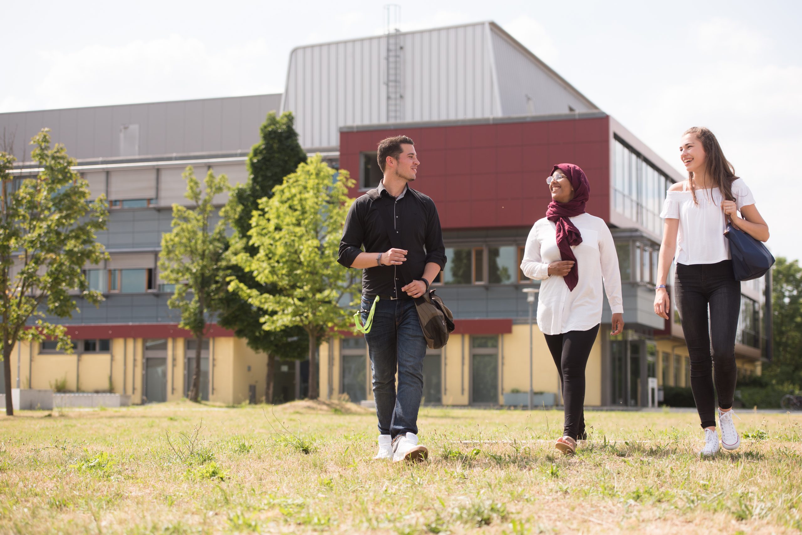 Studierende im Sommer auf dem BTU Campus Senftenberg.